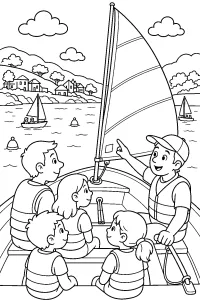 Lezione di vela in famiglia disegno da colorare PDF gratis