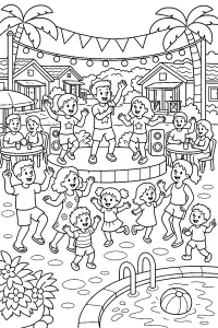 Festa al villaggio vacanze disegno da colorare PDF gratis