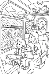 Famiglia sul treno panoramico da colorare disegno da colorare PDF gratis