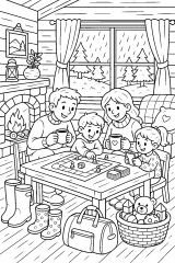 Famiglia nella baita sotto la pioggia disegno da colorare PDF gratis