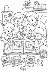 Famiglia crea l'album delle vacanze disegno da colorare PDF gratis