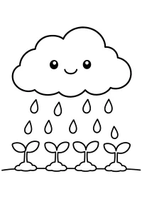Lachende regenwolk met jonge spruiten kleurplaat gratis PDF