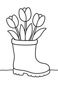Botte de pluie avec tulipes dessin à colorier PDF gratuit