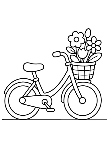 Disegno da colorare di una bicicletta con cestino pieno di fiori
