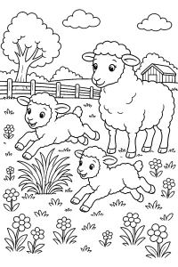 Agnellini con la mamma nel prato disegno da colorare PDF gratis