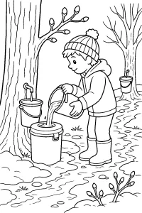 Bambino che raccoglie la linfa dagli alberi disegno da colorare PDF gratis