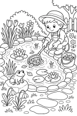 Giardiniere che pulisce lo stagno disegno da colorare PDF gratis