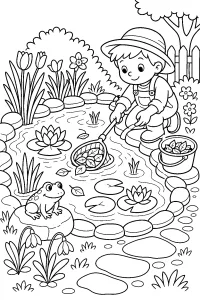 Giardiniere che pulisce lo stagno disegno da colorare PDF gratis