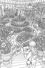 Giardino botanico primaverile con fontana disegno da colorare PDF gratis