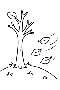 Alberello autunnale con foglie nel vento disegno da colorare PDF gratis