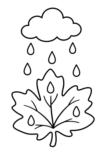 Grande foglia autunnale con gocce di pioggia sotto una nuvola