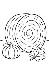 Balla di fieno con zucca e foglia autunnale disegno da colorare PDF gratis