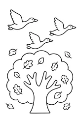 Tre oche sopra un albero autunnale disegno da colorare PDF gratis