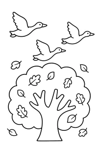 Drei Gänse über einem Herbstbaum malvorlage kostenlos PDF