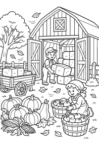 Celeiro de outono com abóboras e colheita desenho para colorir PDF grátis