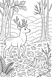 Cerf dans la forêt d'automne dessin à colorier PDF gratuit