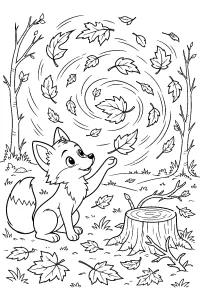 Volpe con foglie nel vento disegno da colorare PDF gratis