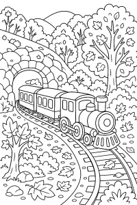 Treno tra gli alberi d'autunno disegno da colorare PDF gratis