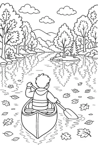 Canoa sul lago d'autunno disegno da colorare PDF gratis