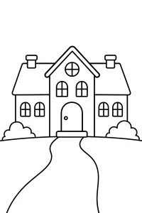 Country Manor with Curved Path coloring page free PDF
