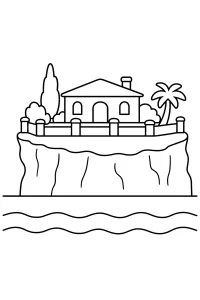 Villa sul promontorio sul mare disegno da colorare PDF gratis