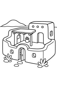 Desert House with a Porch coloring page free PDF