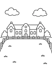 Country Manor with Meadow and Fence coloring page free PDF