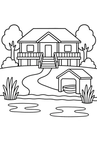 Maison au bord de la rivière et abri à barque dessin à colorier PDF gratuit