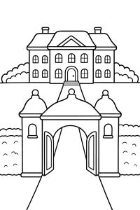 Portineria della villa con cancello aperto disegno da colorare PDF gratis
