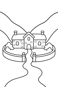 Château entre les collines dessin à colorier PDF gratuit