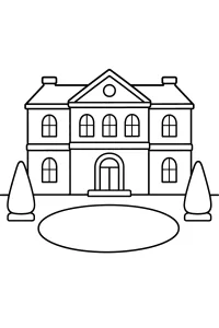 Herrenhaus mit ovalem Rasen malvorlage kostenlos PDF