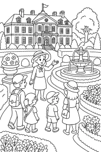 Visita al giardino della villa disegno da colorare PDF gratis