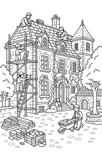 Het dak van het landhuis herstellen kleurplaat gratis PDF