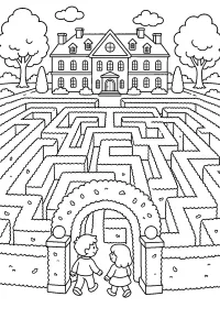 Eingang zum Heckenlabyrinth der Villa malvorlage kostenlos PDF