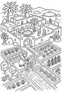 Domaine désertique et canaux d'irrigation dessin à colorier PDF gratuit