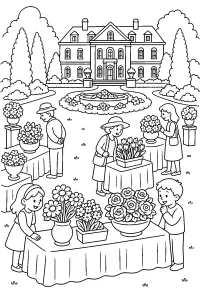 Bloemenshow bij het landhuis kleurplaat gratis PDF
