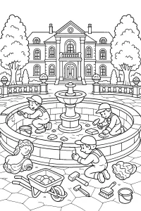Reparo da fonte da mansão desenho para colorir PDF grátis