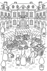 Mercato nel cortile della villa disegno da colorare PDF gratis