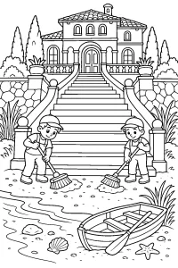 Villa sul mare con grandi scale disegno da colorare PDF gratis