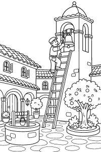 Campanile della villa con scala disegno da colorare PDF gratis