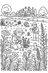 Naturalisti nel prato della tenuta disegno da colorare PDF gratis