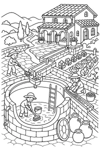 Cisterna d'acqua della villa disegno da colorare PDF gratis