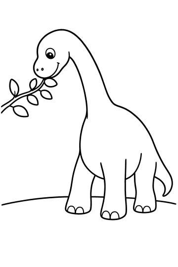 Brachiosauro dal lungo collo che abbassa la testa verso un rametto con foglie