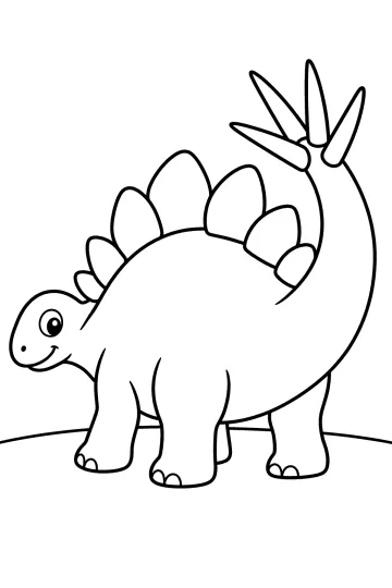 Dibujo para colorear de un estegosaurio sonriente con placas en el lomo y cola levantada