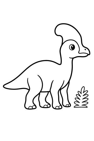 Corythosaurus con grande cresta sulla testa, becco e piccola pianta accanto