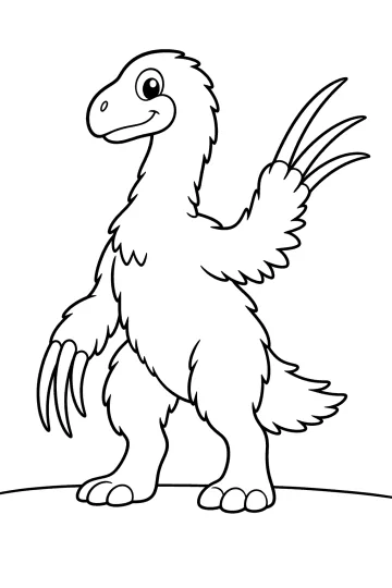 Therizinosaurus emplumado de pie con una pata levantada y garras largas