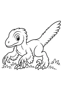 Deinonychus accovacciato con piume e artigli disegno da colorare PDF gratis