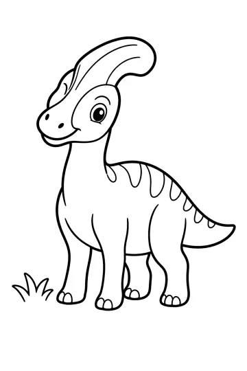 Dibujo para colorear de un Lambeosaurio con gran cresta y un pequeño mechón de hierba
