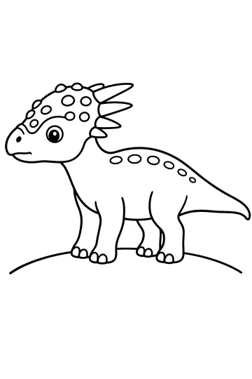 Disegno al tratto di un Dracorex di profilo con testa spinosa, macchie tonde e lunga coda