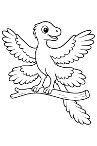 Microraptor con ali aperte sul ramo disegno da colorare PDF gratis